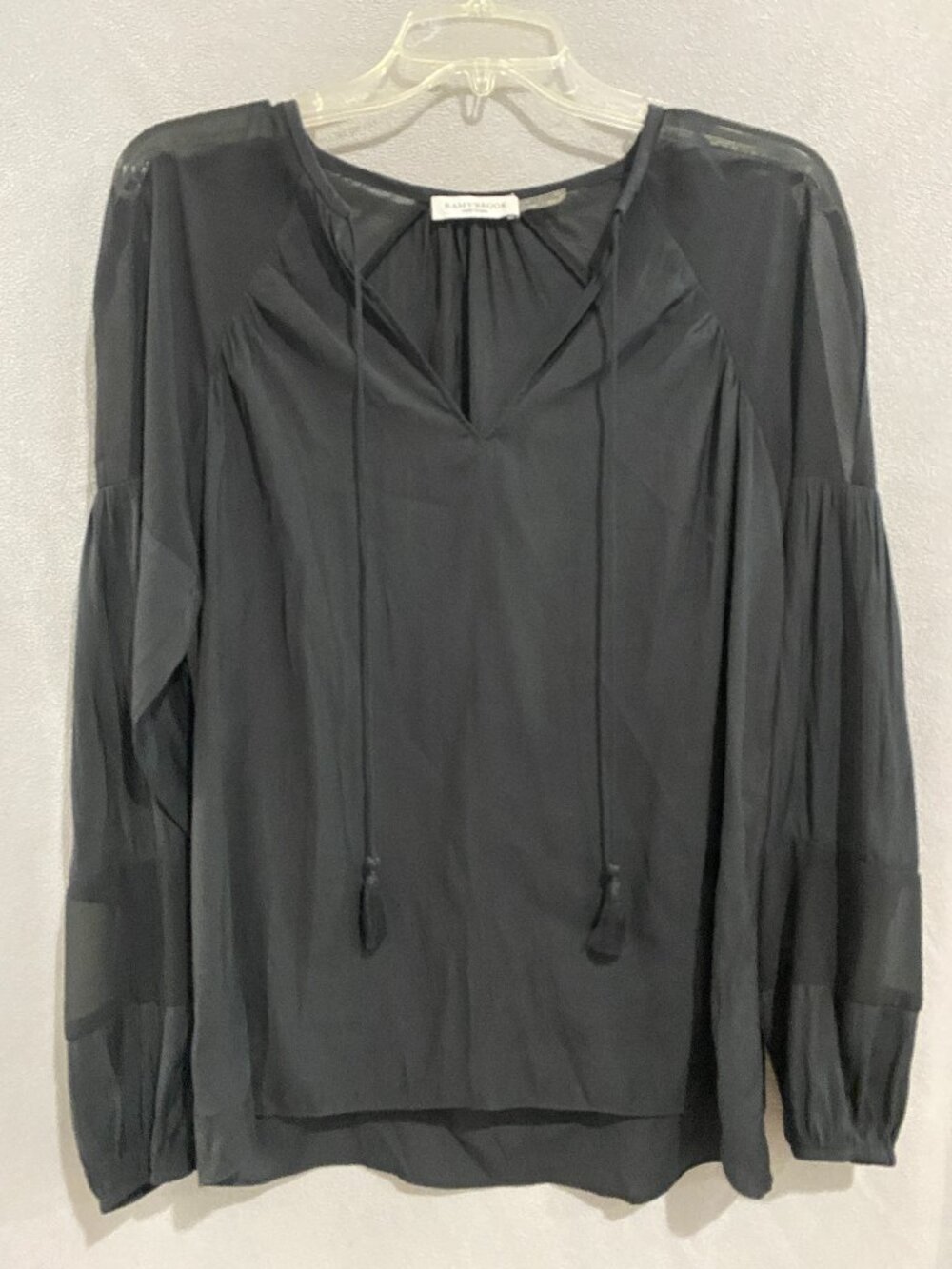 Ramy Brook New York Black Tassel Tie Long Sleeve Blouse XS